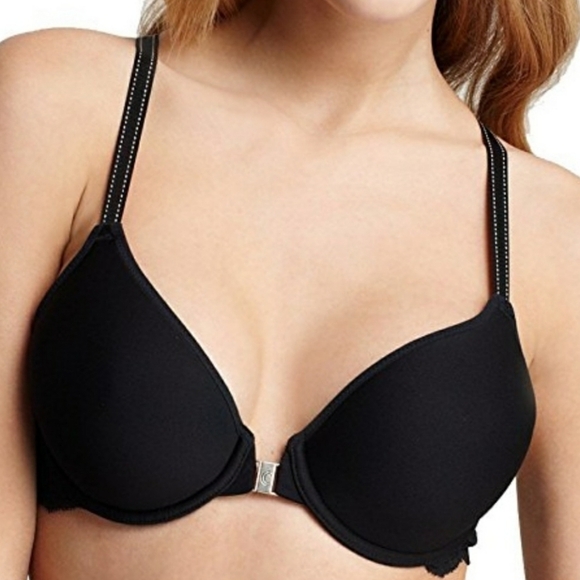 Chantelle Rive Gauche Spacer-Cup T-back Bra Black Lace 32C - Picture 1 of 11